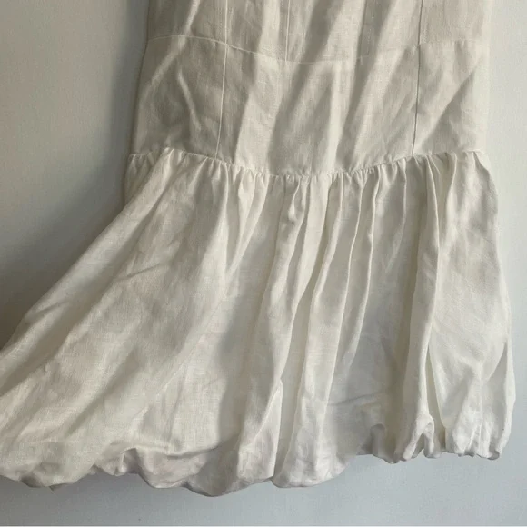 Reformation Delia Linen Dress White Bubble Skirt Square Neck Drop Waist Size 10 - Picture 4 of 12